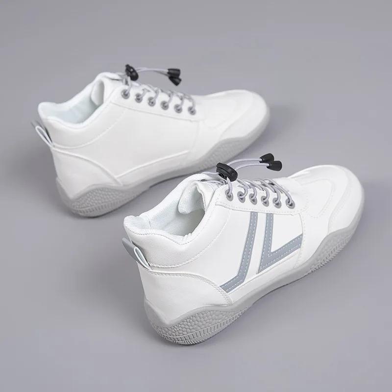 2025 Женские Модные Белые Кроссовки Мид-Топ На Шнуровке Модные Удобные для Весны/Осени Кроссовки на Платформе Ботинки на Платформе