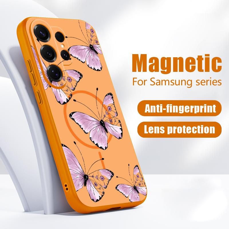 Роскошный Чехол с Цветным Узором Бабочки Для Samsung Galaxy S26 Ultra S25 Edge S24 Plus S23 FE S22 A17 A54 A55 A56 A57 5G Магнитный Для Magsafe Чехол