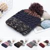 Women Winter Knitting Hat with Pom Poms Decor Patchwork Color Autumn Winter Jacquard Hat Windproof Breathable Headwear