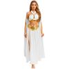 Women's Belly Dance Costume Set: Self-Tie Halter Crop Top with Built-In Briefs & Side Slit Chiffon Skirt + Removable Split Sleeves