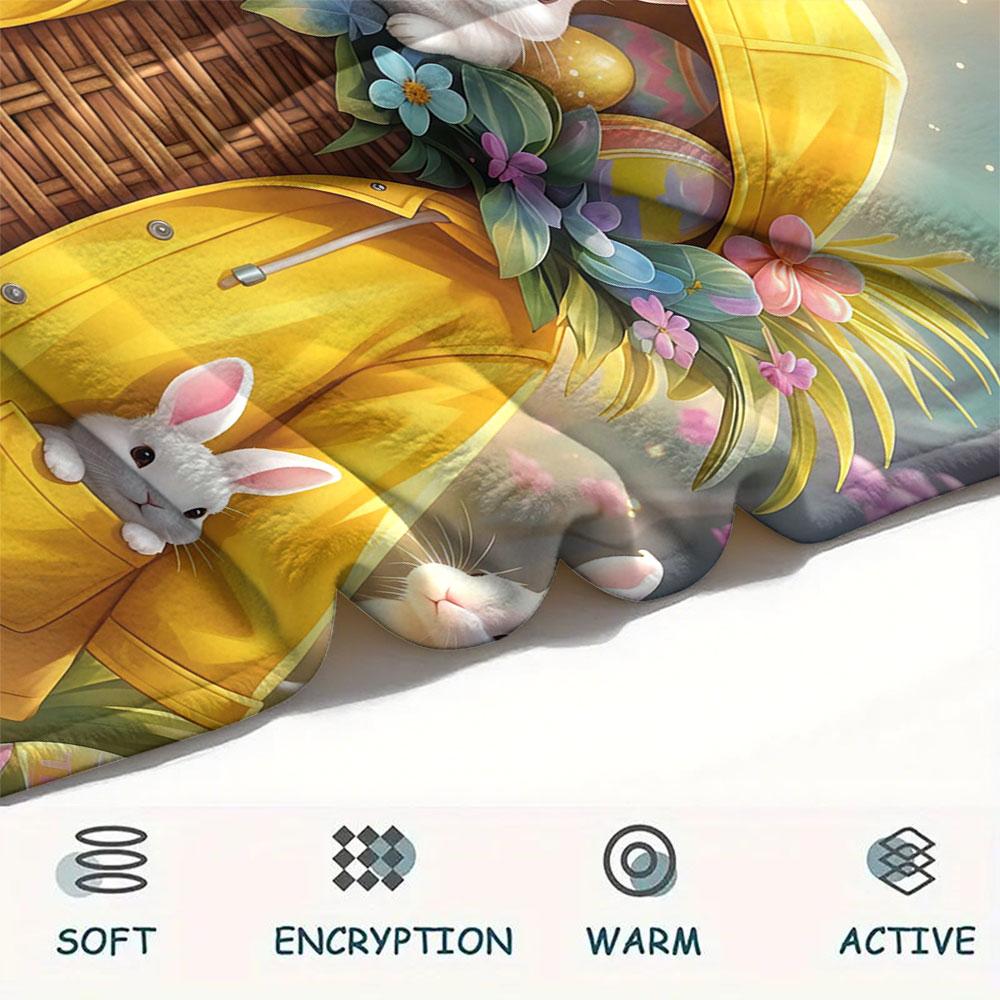 1Pc Easter Egg Print Flannel Blanket, High quality Comfortable for All Seasons, Home Decor, Warmth and Comfort, Perfect for Christmas Gifts