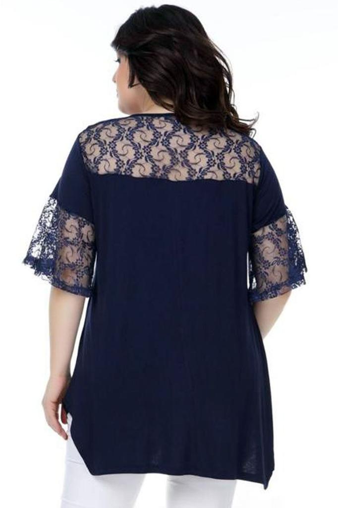 Женская блузка большого размера, кружевная блузка с v-образным вырезом спереди и каменным принтом, с короткими рукавами и разрезом