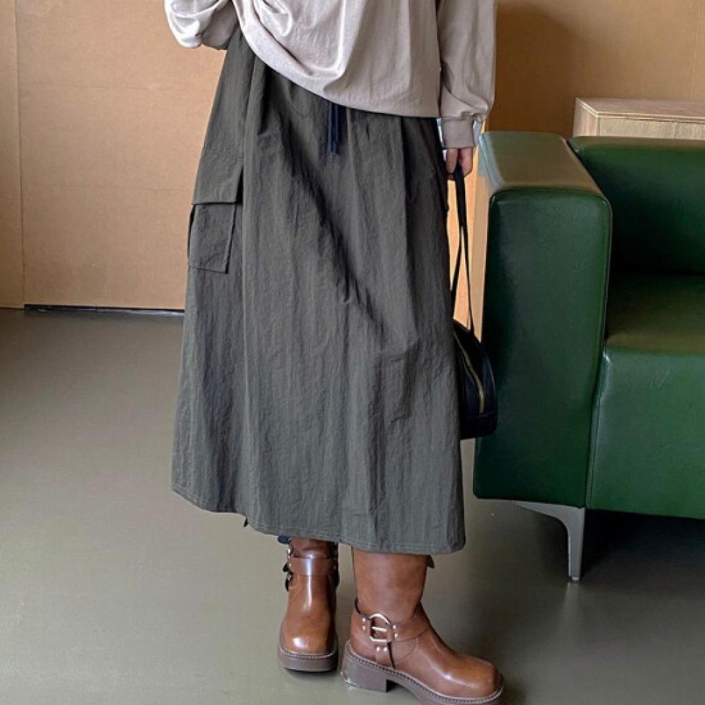 New ArrivalS Open Run Women S waiSt Banding Strap Crinkle Pocket Long Skirt