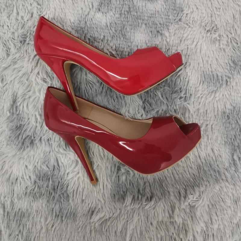 Women Platform High Heels Pumps Fashion Sexy Open Toe 12cm Patent Leather Stilettos Gladiator Party Wedding Jazz Dance Shoes