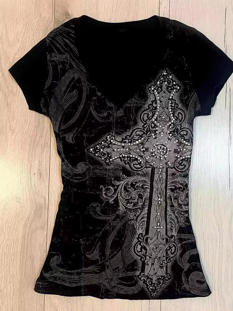 Летние поддельные две части бретелька через шею бандаж винтажные футболки Y2k эстетика тонкий укороченный топ женский гранж принт Harajuku повседневная сексуальная футболка