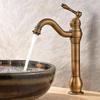 Ceramic Antique Brass Faucet Bathroom 360° Rotating Single Hole Faucet Vintage Long Neck Mixer Sink Tap Matching Pop Up Drain
