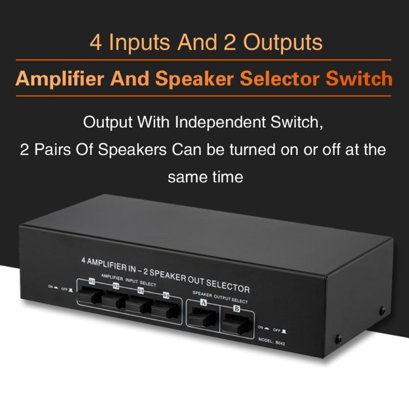 4 in 2 Out Amplifiers Switcher Selector Speaker Splitters Switcher Box Selector 4 in 2 Out Switcher Banana Adapters