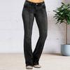 Women Jeans Mid Waist Pockets Zipper Button Closure Retro Washed Flared Hem Slim Fit Colorfast Full Length Lady Long Trousers