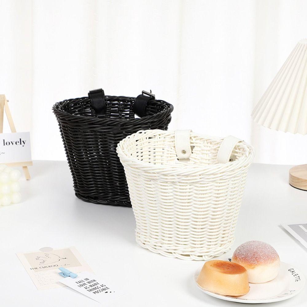 Handlebar Bicycle Basket Rattan Woven Stroller Front Basket Durable Bike Storage Basket Kid