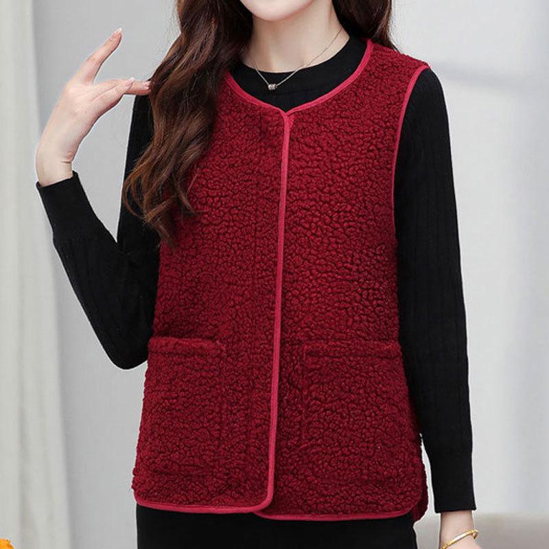Женский жилет из овечьей шерсти на молнии, осенне-зимний - утолщенный меховой жилет