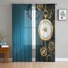 Clock Blue Background Chiffon Sheer Curtains For Living Room Home Decoration Window Voile Tulle Curtain Drapes