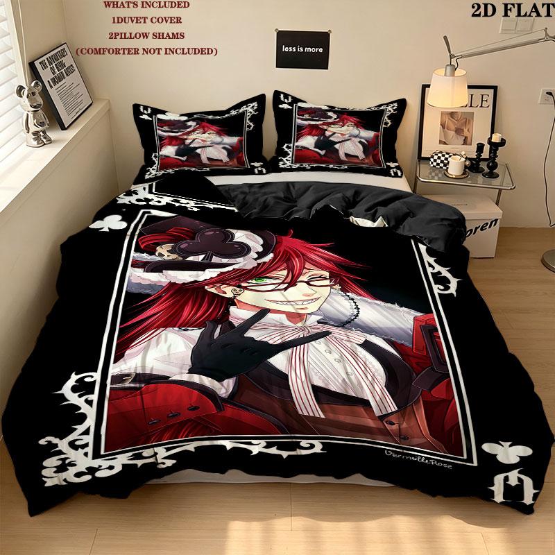 Black Butler Pattern Bedding Quilt Set Quilt Cover Pillowcase Home Birthday Gift(1 * duvet cover + 2 * pillowcase, without core)