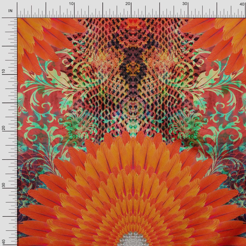 Soimoi Японская креп-сатиновая ткань с цветочным принтом и перьями, декоративная ткань с принтом, 42 дюйма