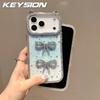 KEYSION Милый 3D Чехол для телефона с кошачьими ушками, прозрачный, для iPhone 12 13 Pro Max 11, с блестками, украшенный драгоценными камнями, с бантиком, противоударная задняя крышка
