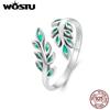 Твердое кольцо из стерлингового серебра 925 пробы с природным зеленым листом, открывающееся кольцо для женщин, штабелируемые кольца ручной работы для вечеринки, ювелирные изделия, подарок