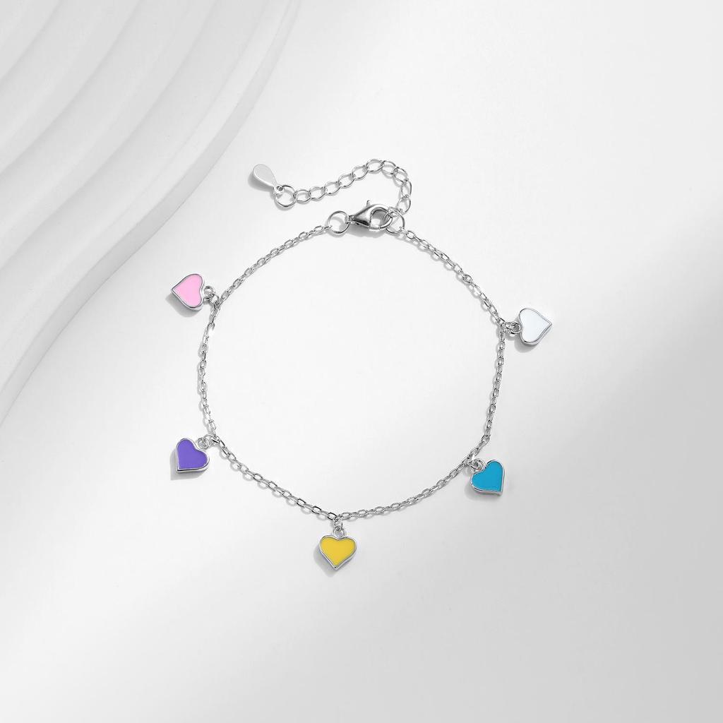MODIAN Браслет из стерлингового серебра 925 пробы с разноцветными сердечками, радужная эмалированная цепочка, вечерние ювелирные изделия для женщин, подарок на День Святого Валентина