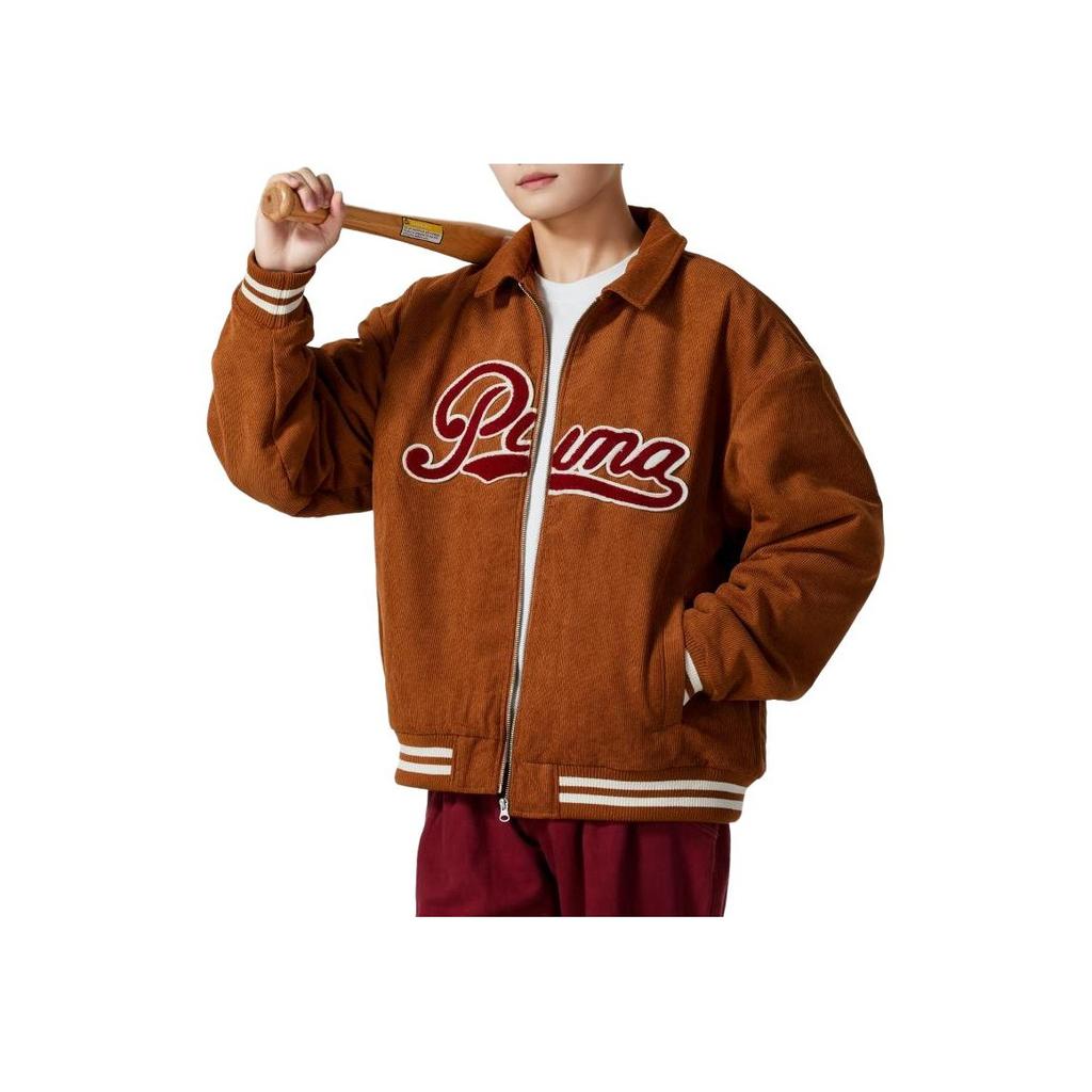 Puma Team Cc Woven Casual Series College Style Corduroy Удобная модная флисовая мягкая американская винтажная куртка-поло унисекс куртка тикового цвета 630949-98
