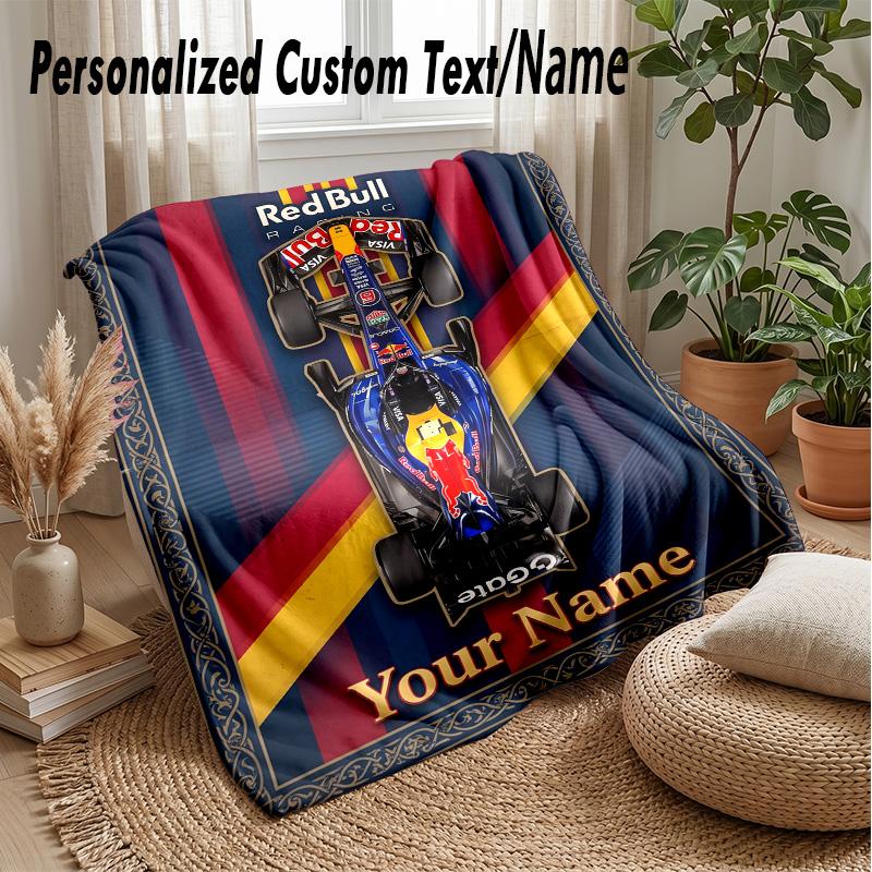 Red Bull Racing Custom Flannel Throw Blanket Print Your Name Text Soft Warm Blanket Holiday Present