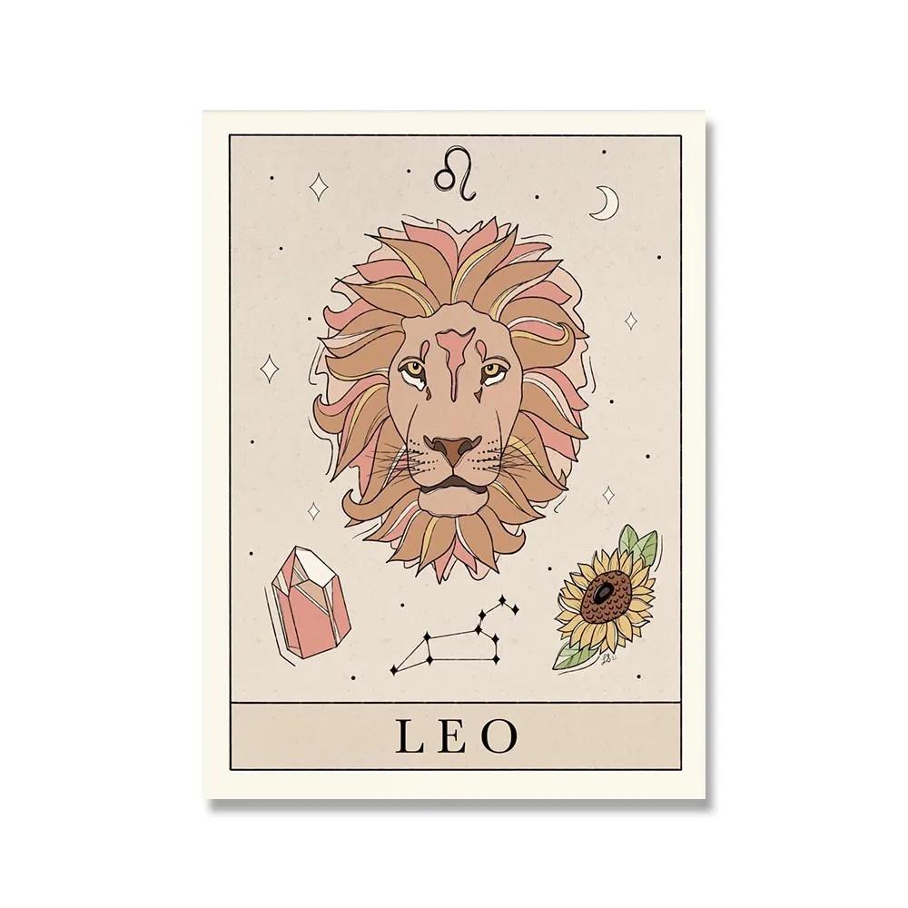 Плакаты с созвездиями и принты, Весы, Лев, Рыбы, Телец, кошка, настенная живопись на холсте, скандинавская детская спальня, украшение для дома, картина