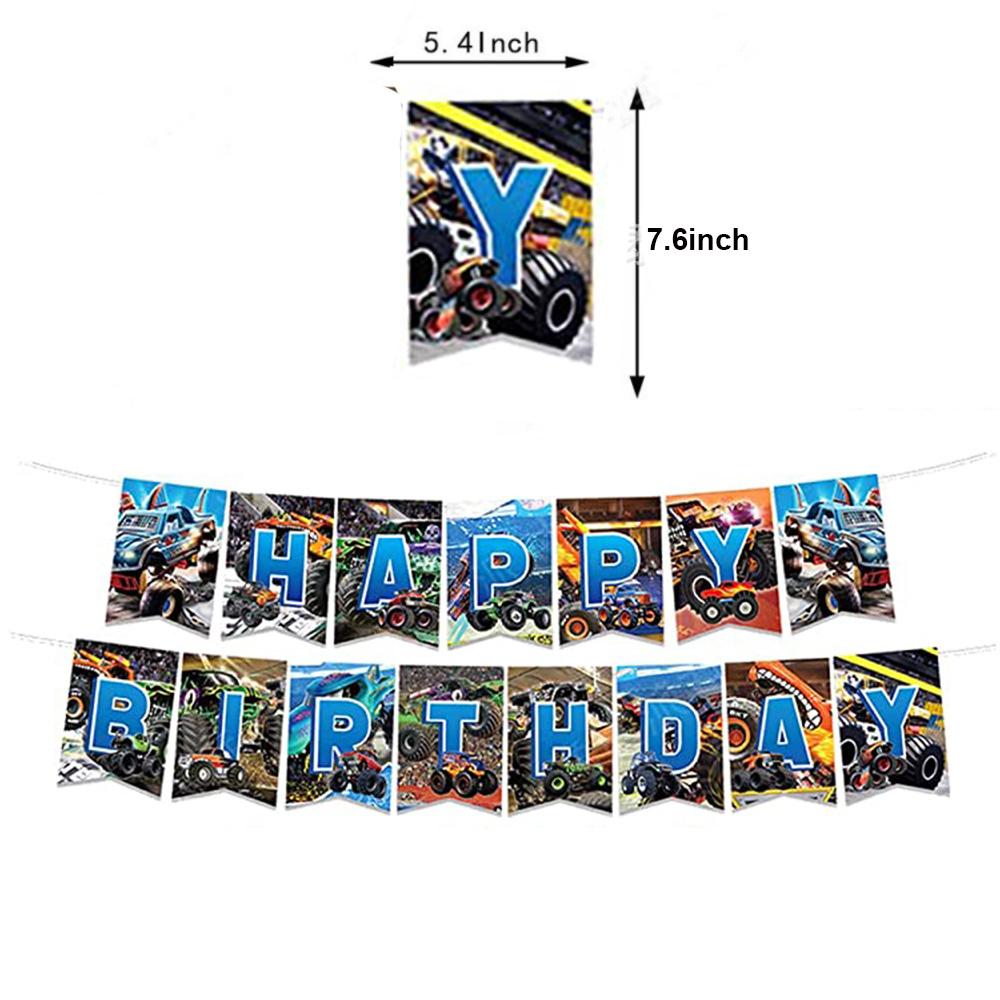 Monster Truck Party Decoration Disposable Tableware Plate Cup Napkins Truck Off road Vehicle Balloon Boy Birthday Party Supplies