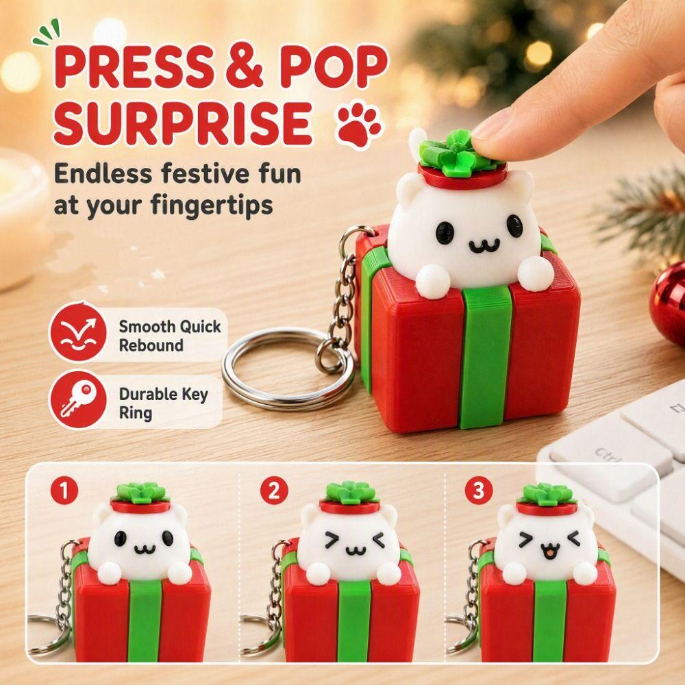 Cute Button Press Key Ring Gift Box Shape Fidget Bag Cat Keychain Party Small Gift