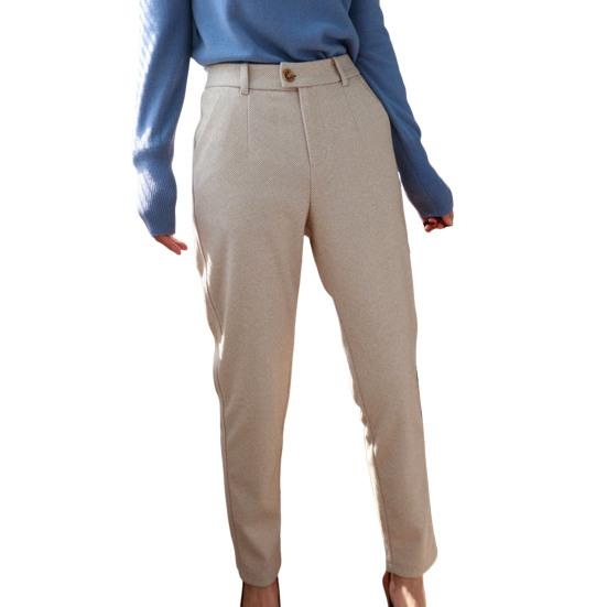 Осенне-зимние женские брюки с высокой талией, застежкой-молнией, ширинкой в елочку, шерстяные костюмные брюки, однотонные длинные брюки с карманами