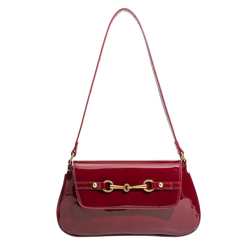 Простая сумка через плечо в стиле ретро Western Shiny Leather Underarm Bag Fashion Baguette Bag