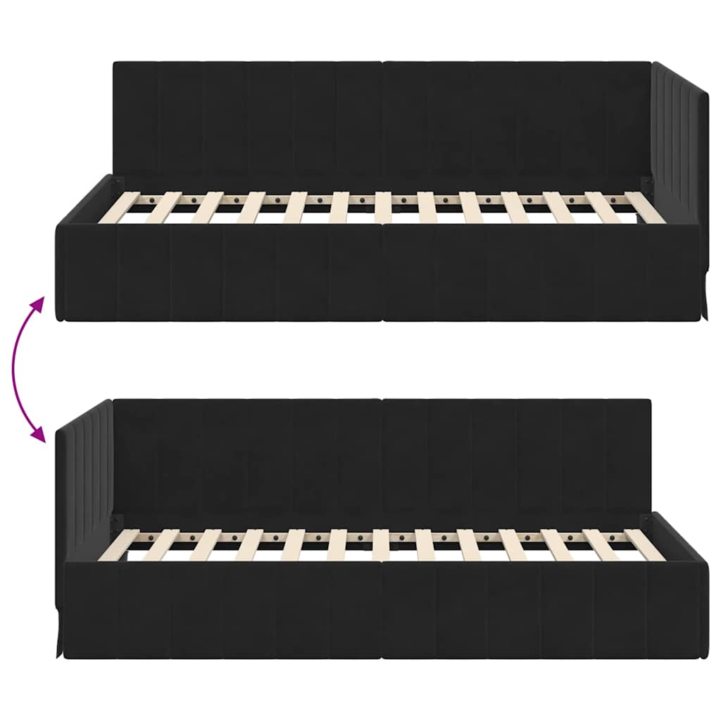 L shaped bed frame with headboard black 100 cm x 200 cm velvet