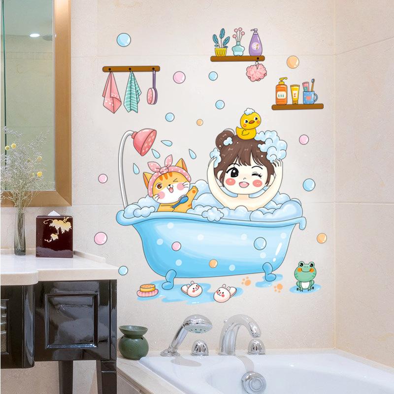 Мультяшная ванна ванная комната декоративные наклейки на стену самоклеящиеся наклейки на стену водонепроницаемые наклейки наклейки для ванной комнаты креативная поверхность стены