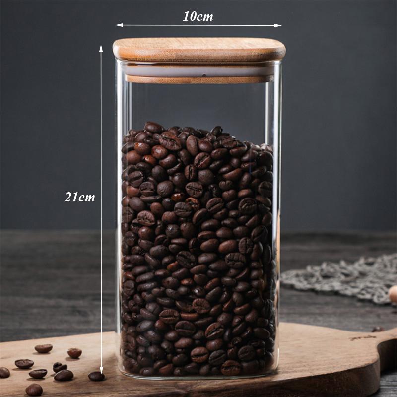 Прозрачная квадратная герметичная банка, стеклянная банка для специй с крышкой, кухонный резервуар для хранения кофейных зерен, контейнер для еды