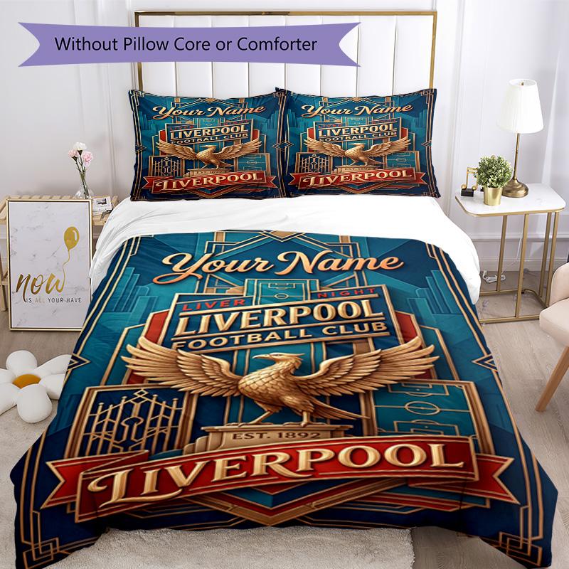 Liverpool FC Индивидуальный комплект постельного белья с вашим именем Дышащий пододеяльник с наволочками Декоративное постельное белье для спальни Украшение для дома Подарок на день рождения