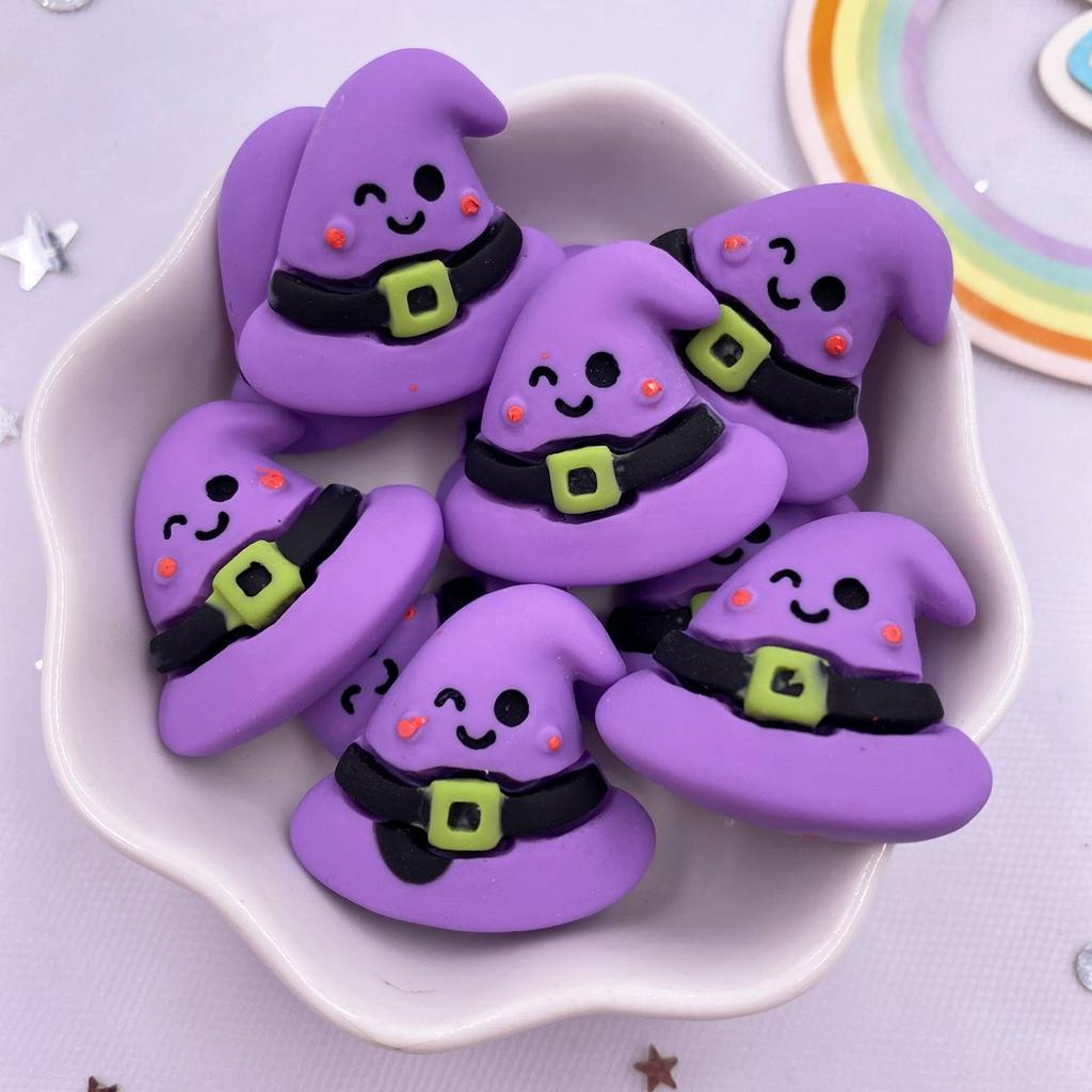 Смола Каваи Красочная Тыква Демон Метла Эльф Фиолетовая Шляпа Плоская задняя часть Мультяшные Фигурки 10 ШТ. Скрапбукинг DIY Хэллоуин Декор Поделки