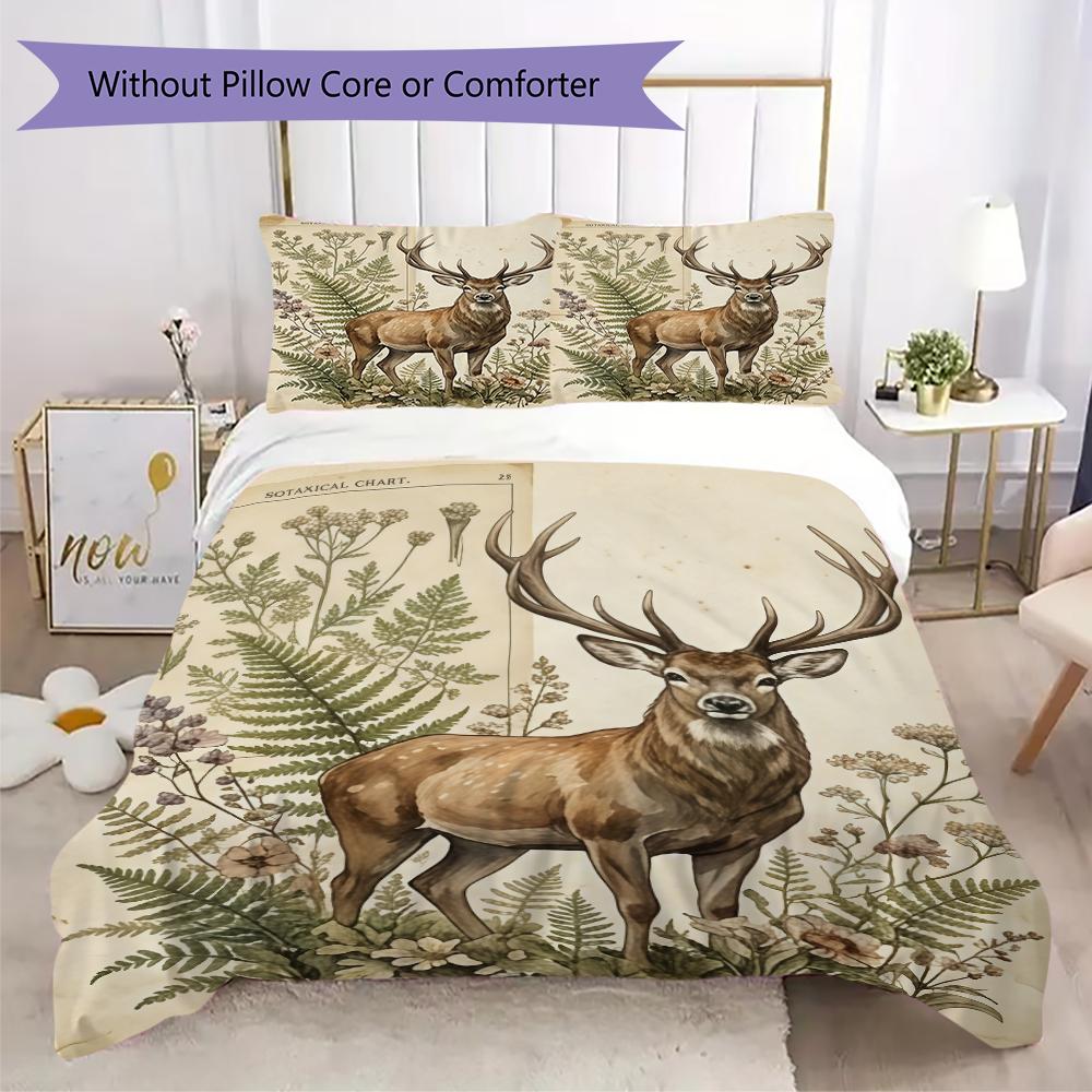 Retro Deer Pattern Bedding uilt Set uilt Cover Pillowcase Home Decoration Birthday Gift (1 * duvet cover + 2 * pillowcase without core)