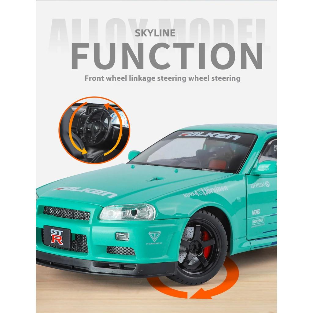 1/18 Nissan R34 GTR Увеличенные Коллекционные Украшения Литой Из Сплава Модель Автомобиля GTR Съемные Колеса DIY Гоночная Модель Подарок Мальчику