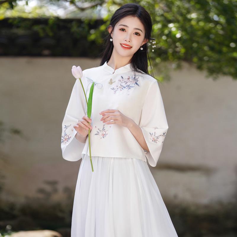 Китайский ретро вышитый танский костюм ханьфу с воротником-стойкой