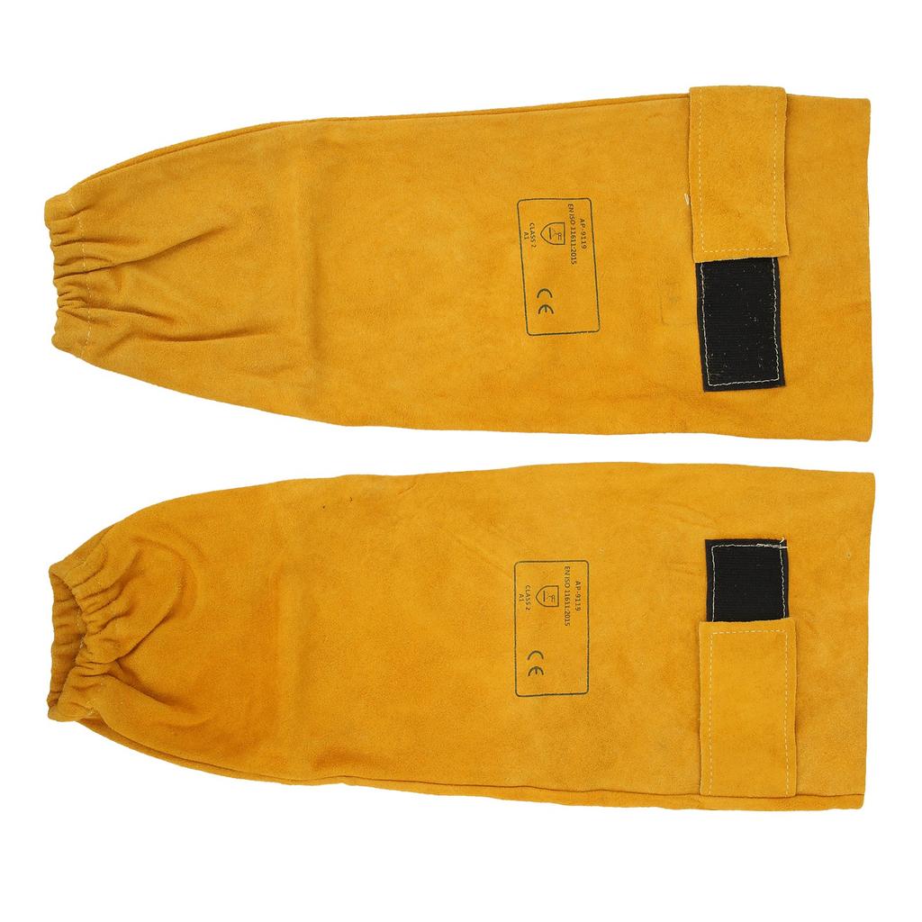 Pair Welding Sleeve Cowhide Wearproof Heat Resistant Golden Yellow for Mechanical Operation