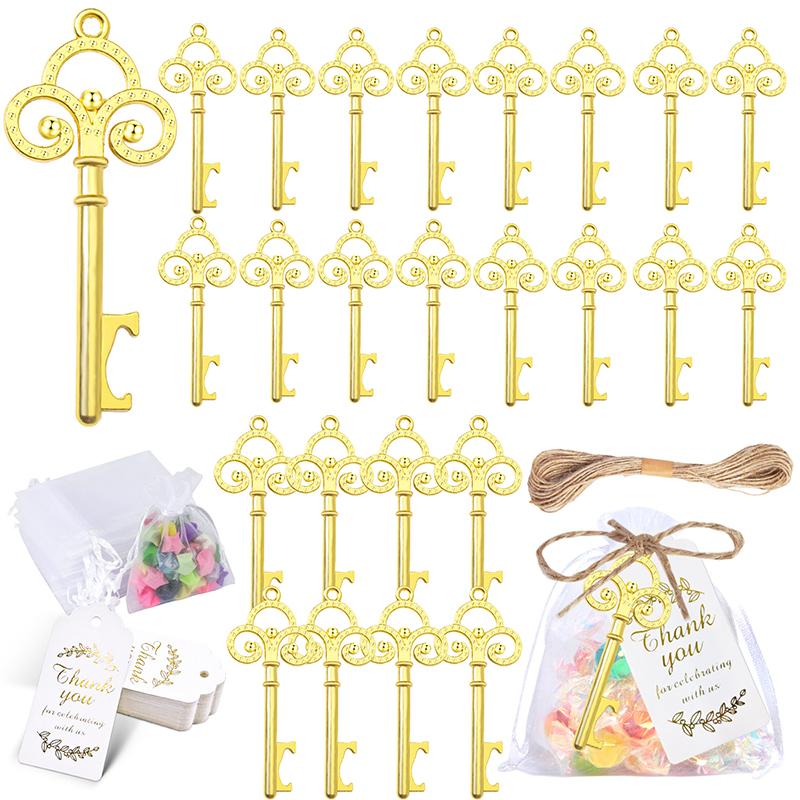 25 шт. Ключ-открывалка для бутылок с мешочками из органзы, бирками с благодарностью, джутовой веревкой - идеальные сувениры для свадебной вечеринки и детского душа