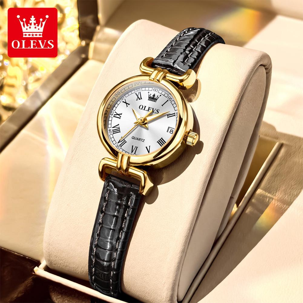 OLEVS New Womens Watches Leather Strap Quartz Watch Waterproof Luminous Watches For Women Simple Fashion