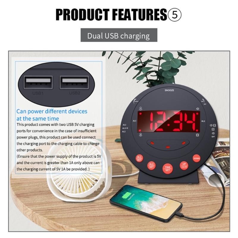Alarm Clock Vibrating Alarm Clock with Bed Shaker for Heavy Sleeper Large LED Display Digital Bedroom Clock