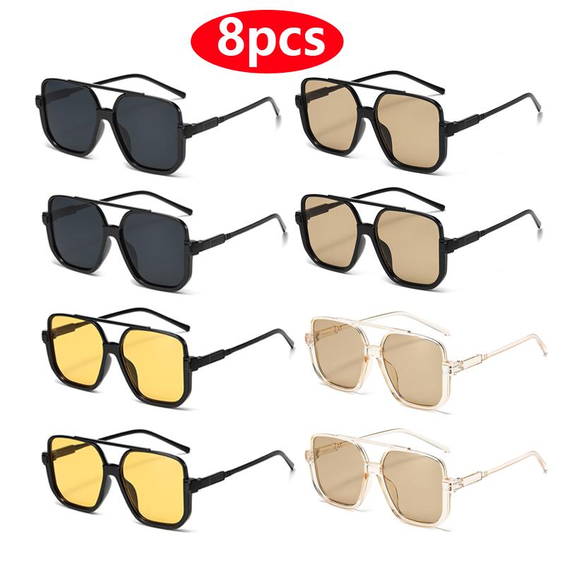 8 шт. Большие панк квадратные солнцезащитные очки женские дорожные прямоугольные брендовые солнцезащитные очки мужские пляжные очки черные очки