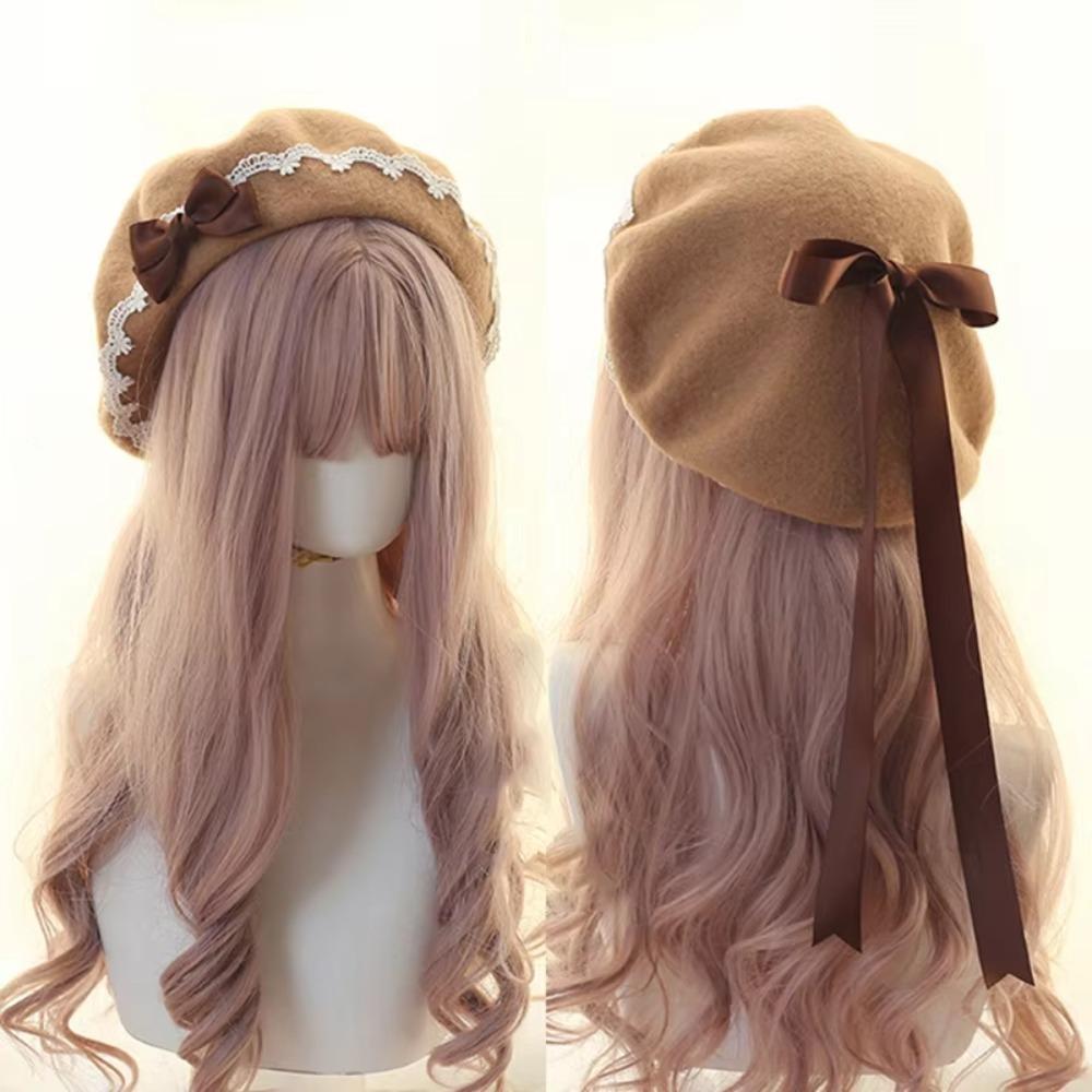 Warm Girl Lace Bow Hat Sweet Painter Hat Y2k Beanie Cap Female