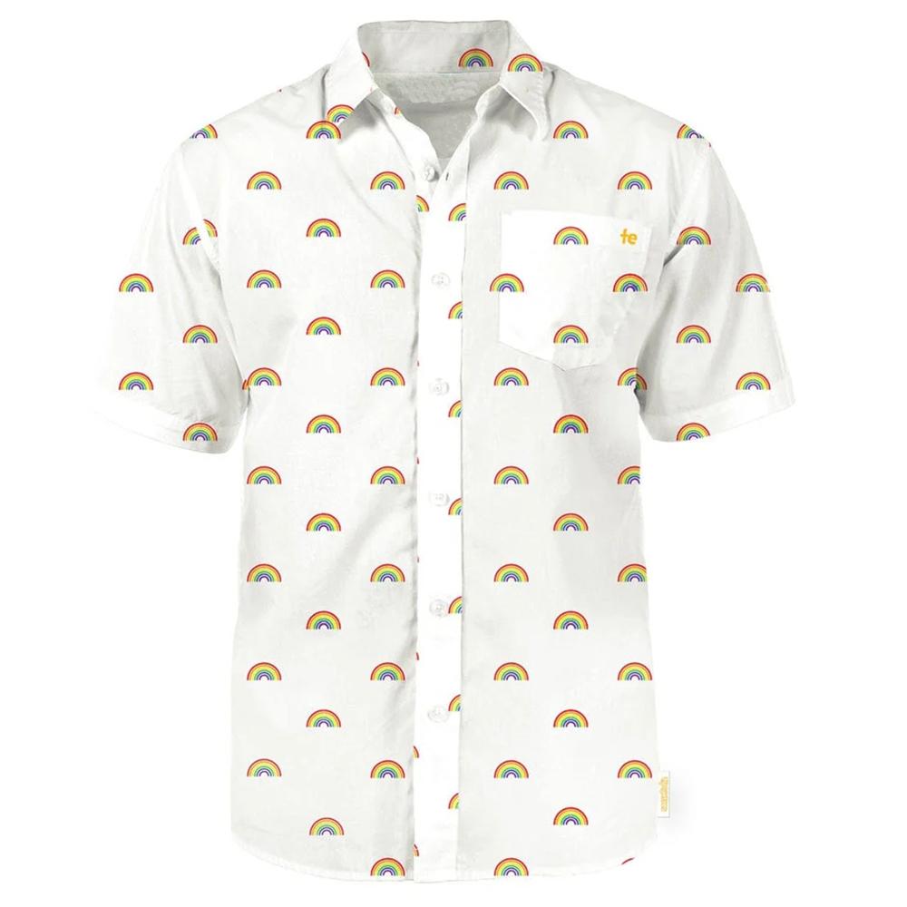 White Rainbow Button Down Shirt Loose Casual Men Women Clothing Graphic 3D Printing Shirts for Male Unisex Streetwear Hawaiian