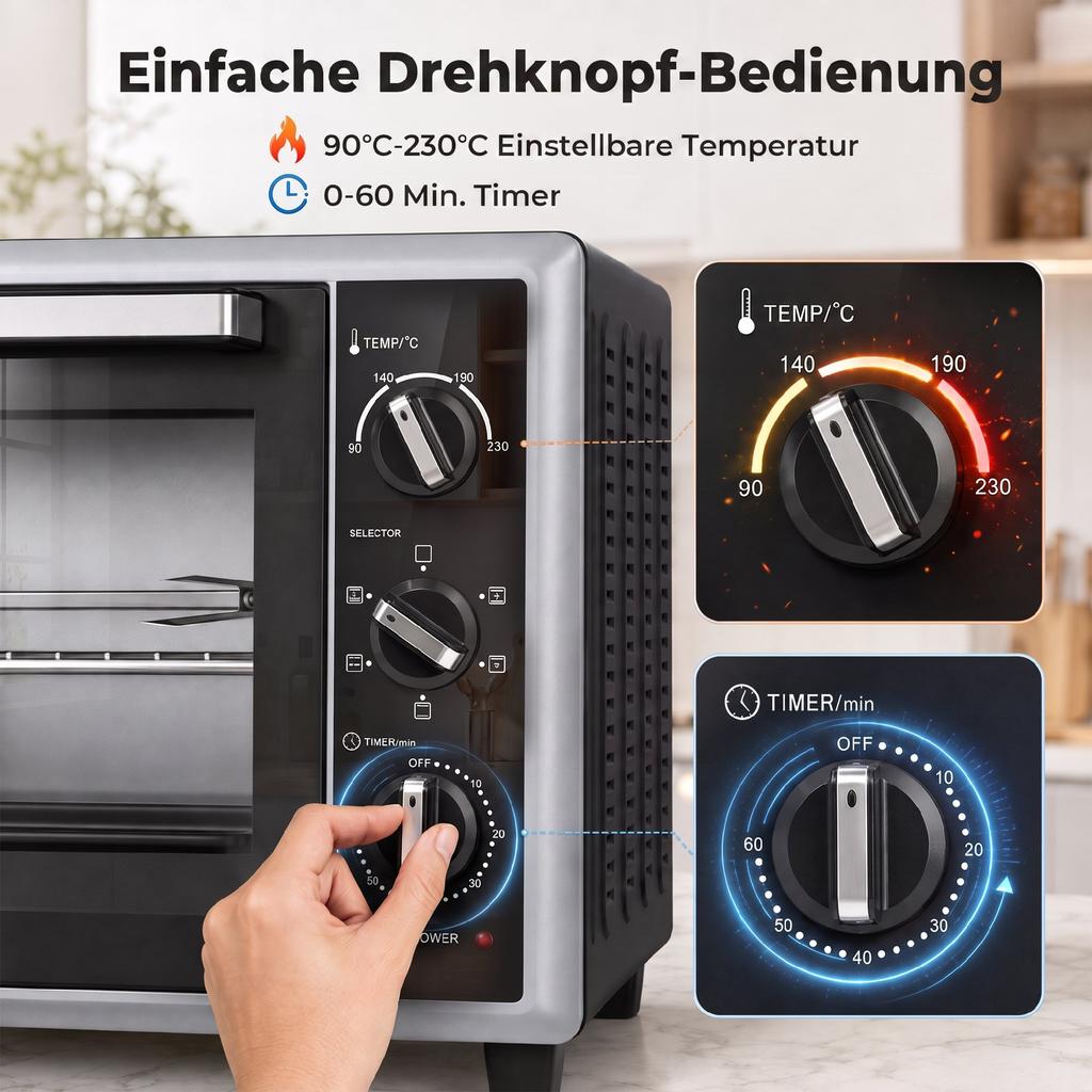 46 L Mini Oven with Rotisserie, Convection, Temperature Control and Timer, 1800 W, Black