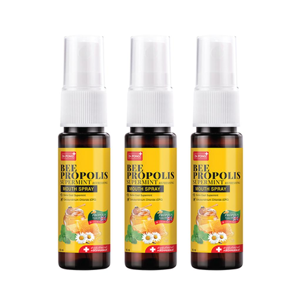 Спрей для рта Dr.Pong+ Bee Propolis Supermint, Extra Cool Supermint, цетилпиридиний хлорид (CPO), 18 мл. х 1/3 шт.