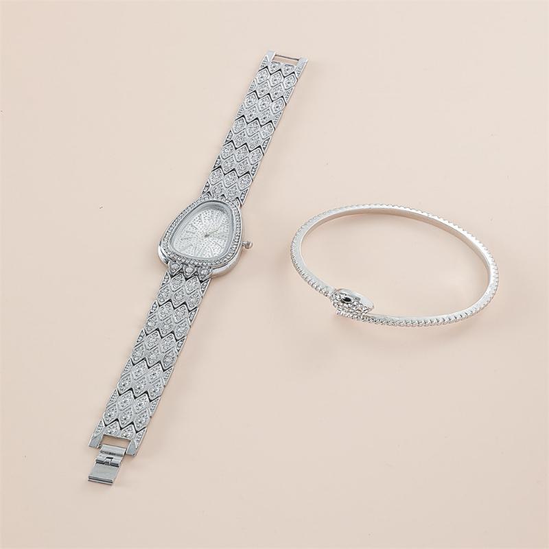 2 шт./комплект женские кварцевые часы со стразами в виде змеи браслет наручные часы