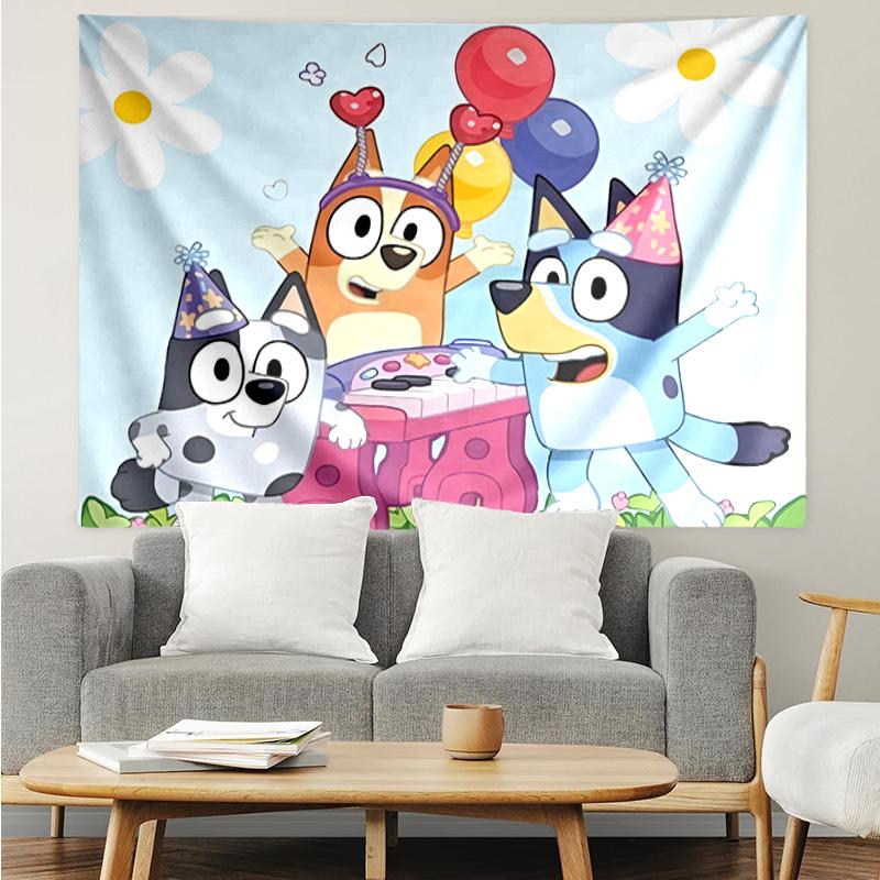 1PC Bluey Friends Adventure Tapestry, Unique Design Tapestry, Suitable for Bedroom,Livingroom, Playroom,Heartwarming Holiday Gifts