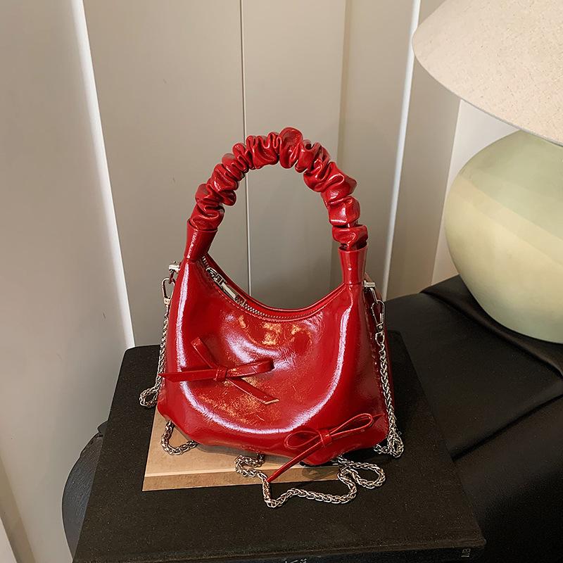 Niche Simple Bow Pleated Handbag Women's 2025 Summer New High-end Messenger Dumpling Bag