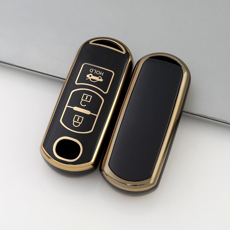 Чехол для ключа с золотой оправой для 2-кнопочных/3-кнопочных моделей Mazda CX-30, Atez, CX-4, CX-5, CX-8