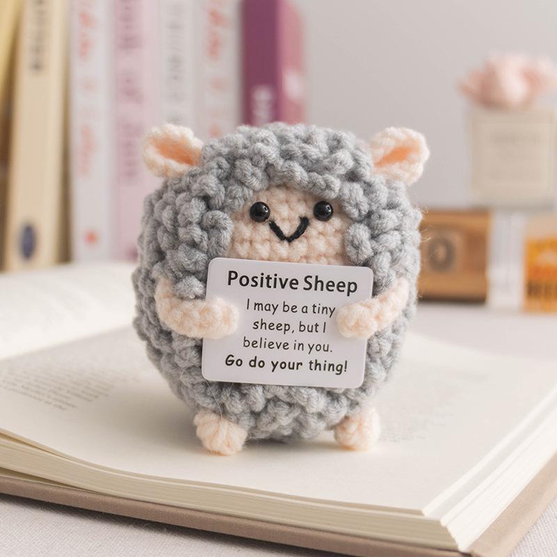 Funny Crochet Positive Inspirational Emotional Support Cat Doll Home Room Decoration Handmade Knitted Cat Desktop Ornament Gift