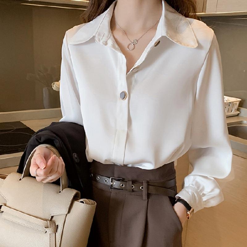 Casual Comfortable and Versatile Shirt Women's Women's Loose Foreign-style Blouse White Pullover Long-sleeved Shirt Temperament Elegant Fashion Top